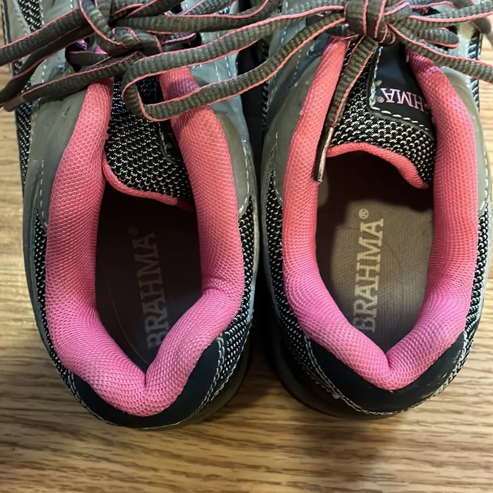BRAHMA STEEL TOE LEATHER SNEAKERS GRAY PINK SIZE 6 US 37 EU